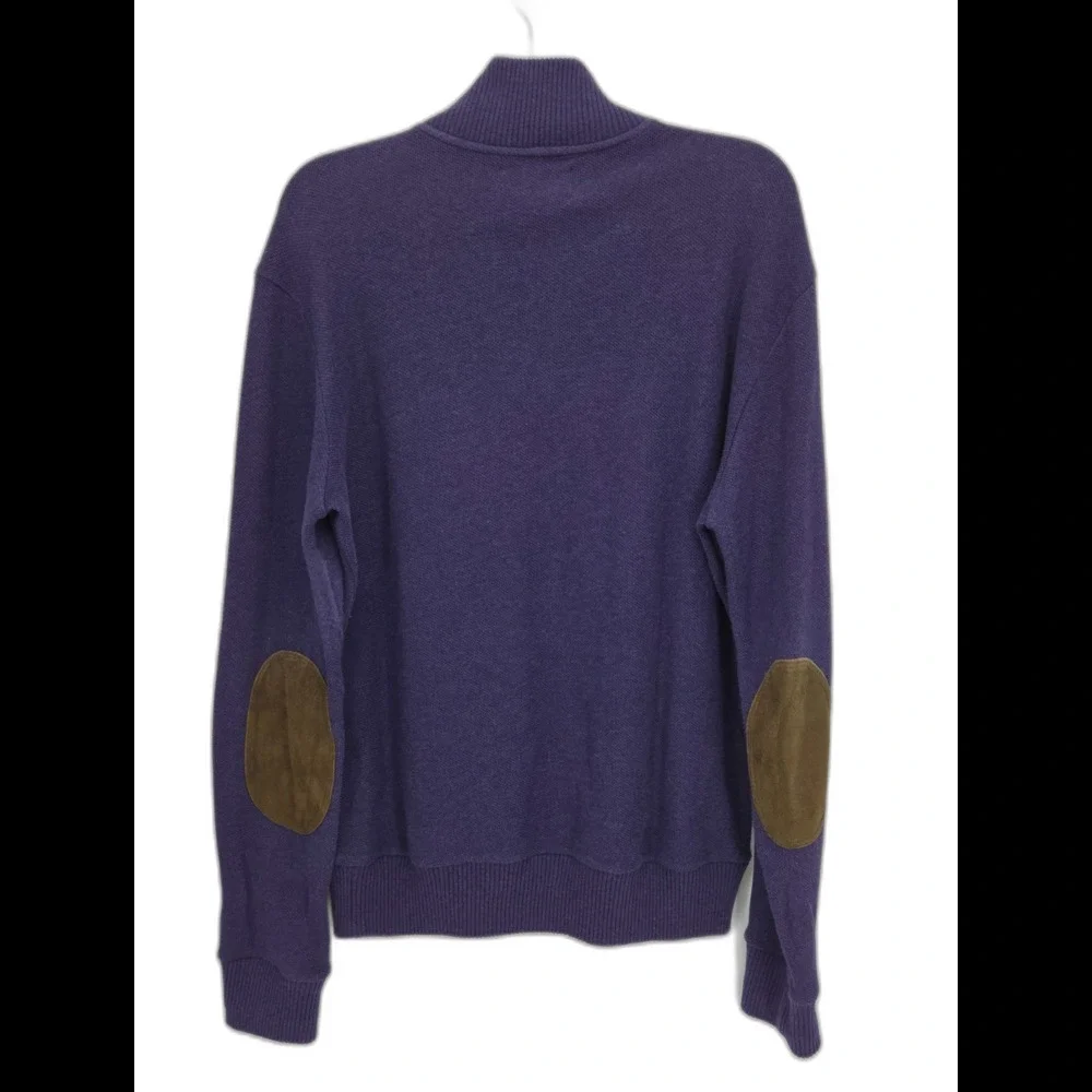 Polo Ralph Lauren Mens Medium Purple 1/4 Zip Sweater Suede Elbow Patches Pony